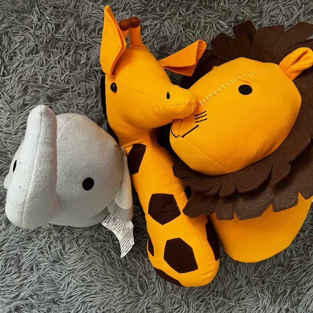 Plush Animal wall art - Giraffe, Lion, and Elephant